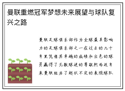 曼联重燃冠军梦想未来展望与球队复兴之路